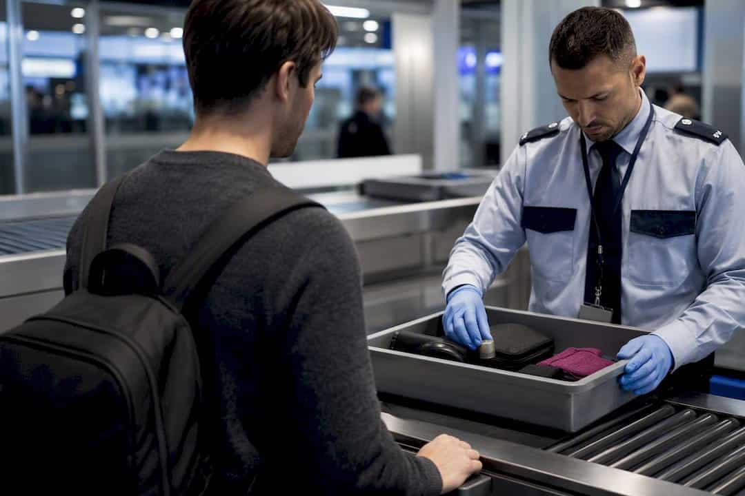 Passagerare som går igenom tullen på flygplatsen