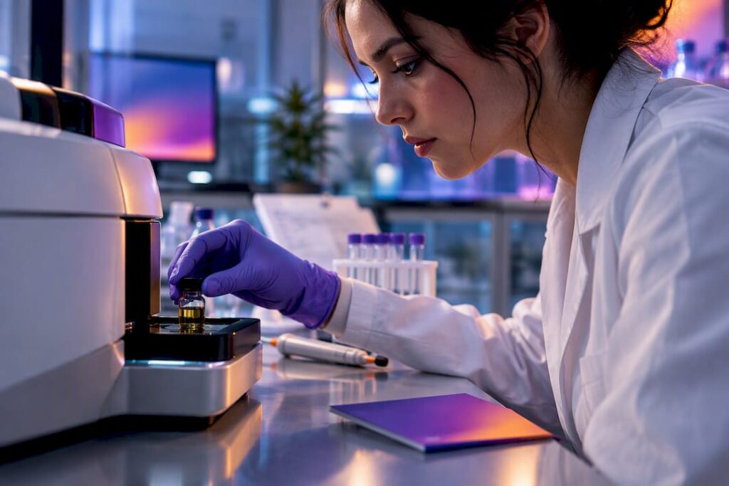 Technicienne occupée à préparer une analyse en laboratoire