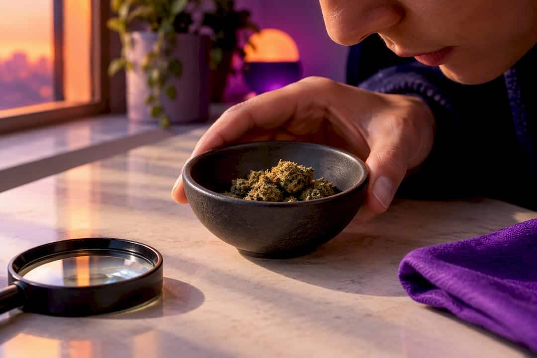 Hand examining a hemp plant material